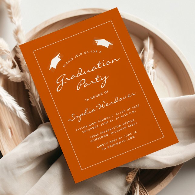 2026 Burnt Orange White Border Graduation Party Invitation (Creator Uploaded)
