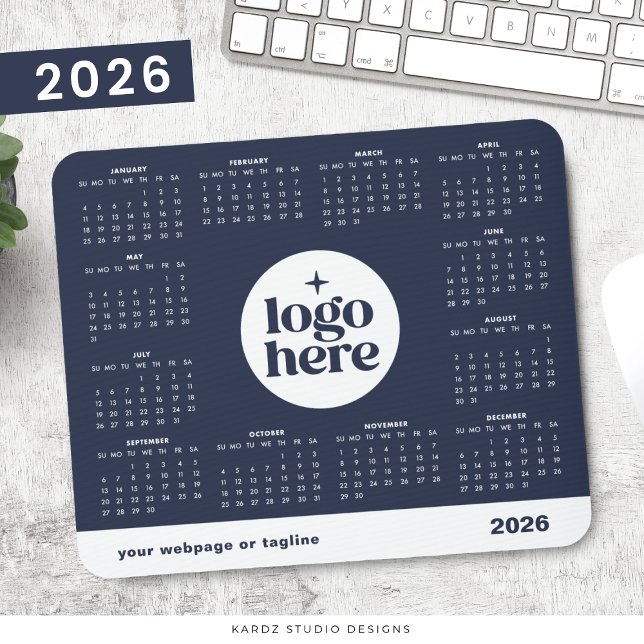 2026 Business Logo Navy Blue Full Year Calendar Mouse Pad (Creator Uploaded)
