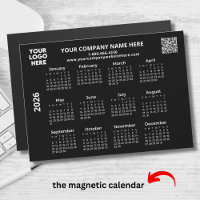 2026 Business Your Logo QR Black Calendar Magnet