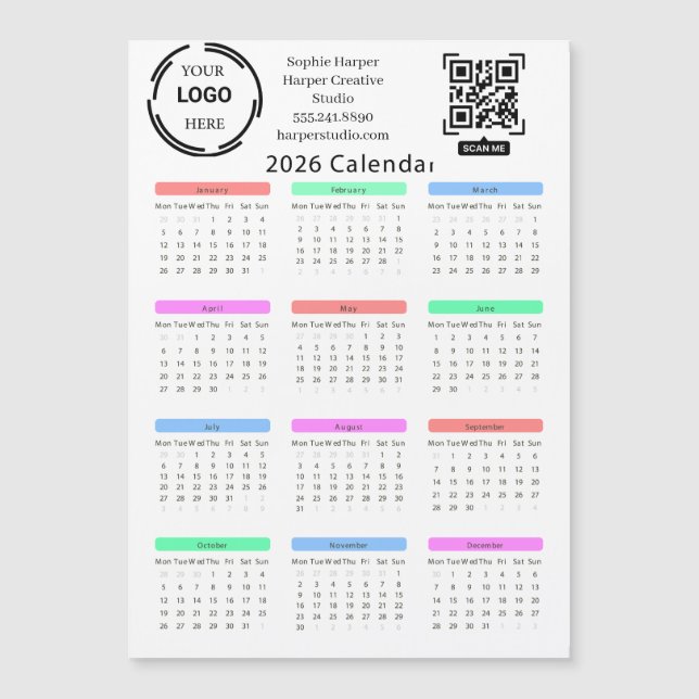 2026 Business Your Logo QR Calendar Colorful Moder (Front)