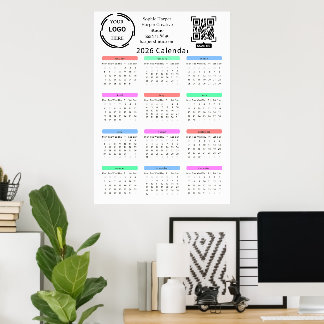 2026 Business Your Logo QR Calendar Colorful Moder Poster