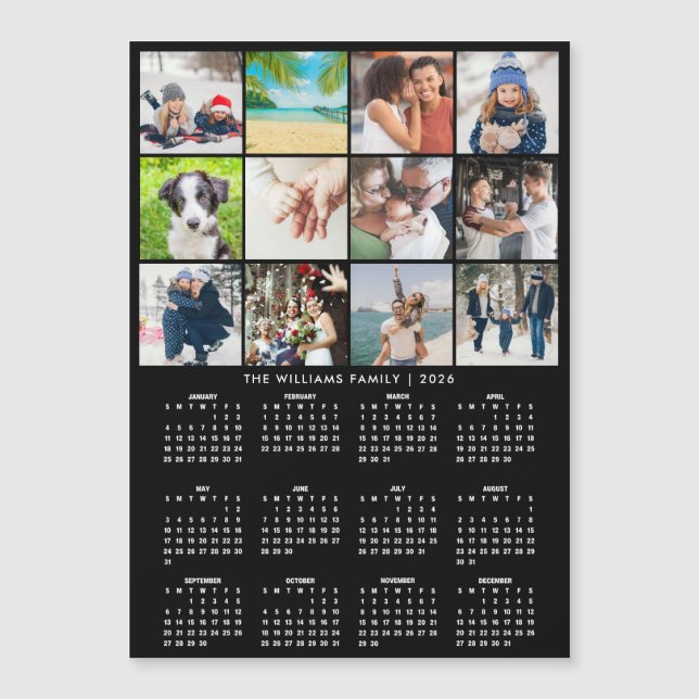 2026 Calendar 12 Photo Collage Magnet (Front)