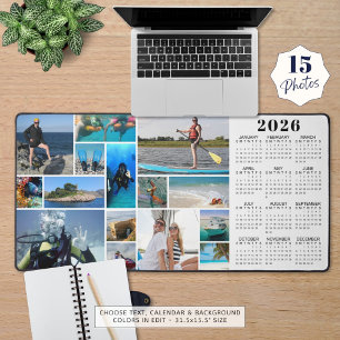 2026 Calendar 15 Photos Monogram Custom Colors Desk Mat