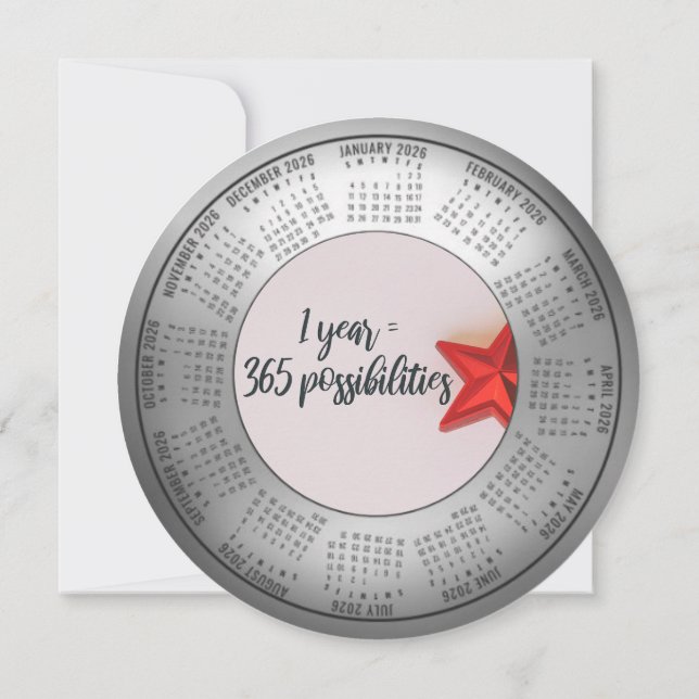 2026 Calendar 1 Year = 365 Possibilities Round  Holiday Card (Back)