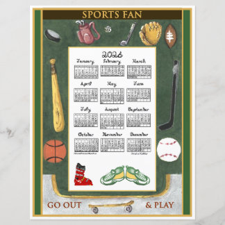 2026 Calendar 2026 Calendar Sports Fan Fabric Font