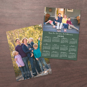 2026 Calendar 2 Photos Dark Green Happy New Year Holiday Card