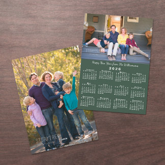 2026 Calendar 2 Photos Dark Green Happy New Year Holiday Card