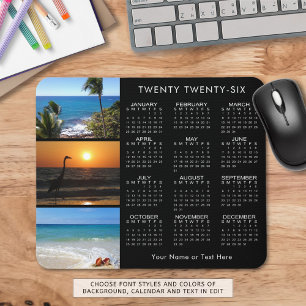 2026 Calendar 3 Photo Personalized Black Mouse Pad
