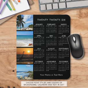 2026 Calendar 4 Photo Collage Personalized Color Mouse Pad