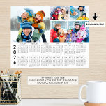 2026 Calendar 4 Photo Collage Personalized Poster<br><div class="desc">2026 Calendar 4 Photo Collage Personalized Poster. Create your own personalized, custom color photo calendar poster to hang on a wall featuring a 2026 year-at-a-glance calendar and an easy-to-upload photo collage template with 4 pictures. Choose your font styles and color for the year and month titles as well as the...</div>