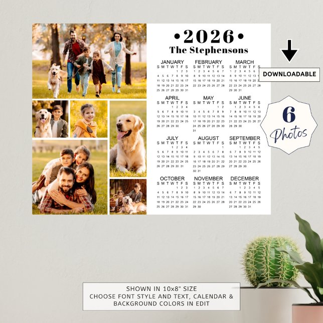 2026 Calendar 6 Photo Collage Personalized Poster (Creator Uploaded)