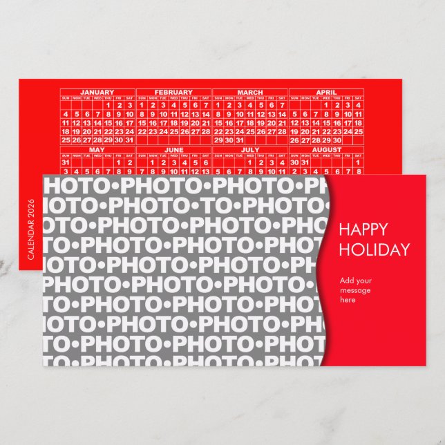 2026 Calendar Add 1 Photo Red Card (Front/Back)
