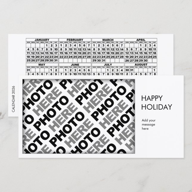 2026 Calendar Add 1 Photo Simple Card (Front/Back)
