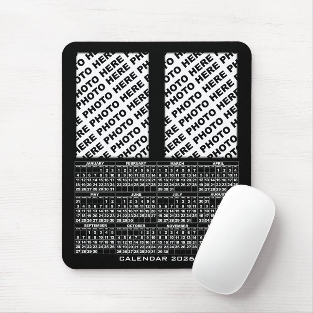 2026 Calendar Add 2 Vertical Photos Mousepad black (With Mouse)
