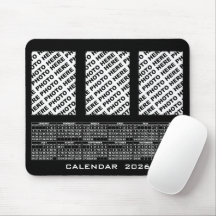 2026 Calendar Add 3 Vertical Photos Mousepad Black