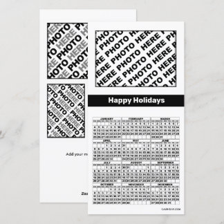 2026 Calendar Add 4 Photos Card Simple Black White