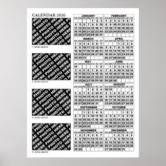 2026 Calendar Add 4 Photos Poster 24x32in