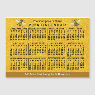 2026 Calendar Bee Honeycomb Custom Apiary Magnet