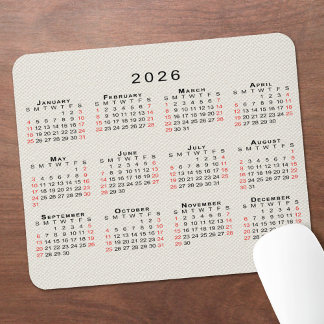 2026 Calendar Beige Faux Canvas Texture Mouse Pad