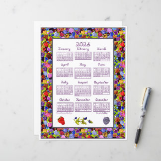 2026 Calendar Berries Art Frame Berry Fabric Font