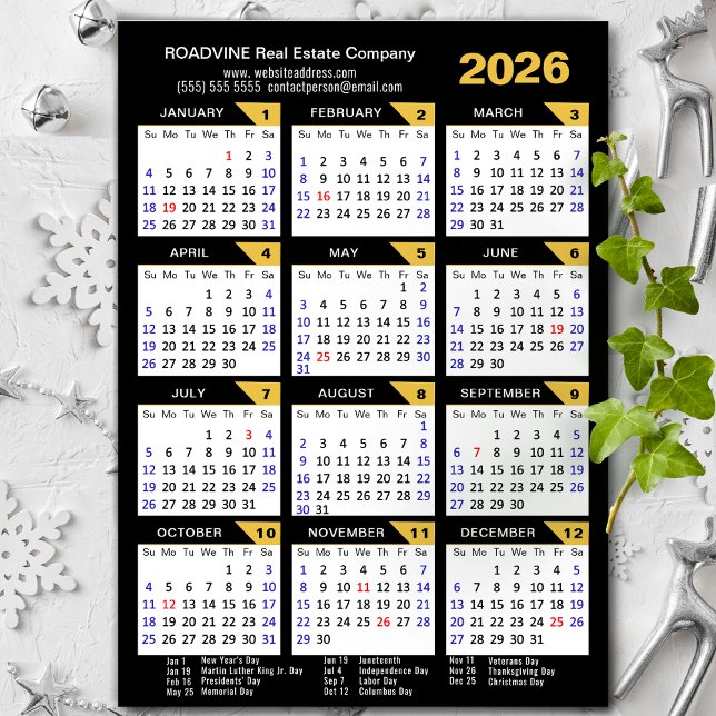 2026 Calendar Black Gold Modern Business Magnetic (Creator Uploaded)