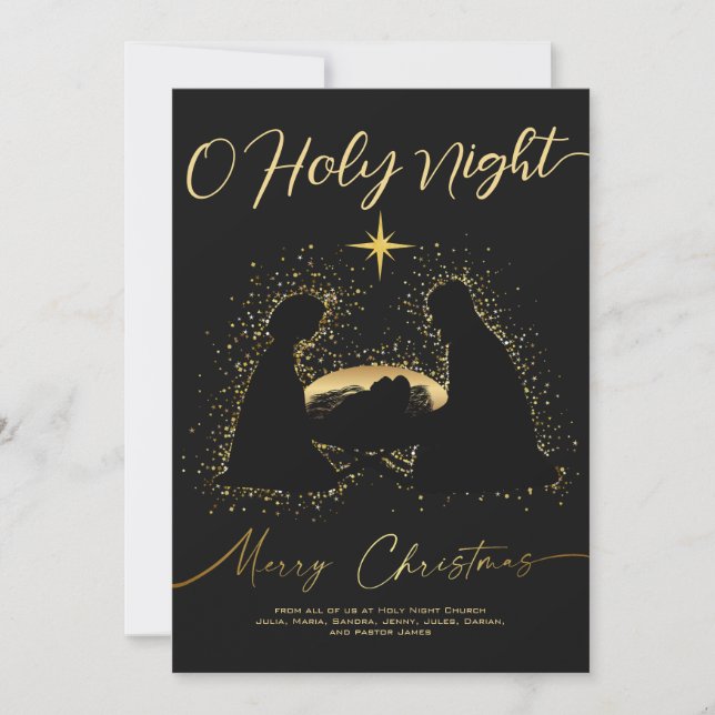 2026 Calendar Black Nativity Manger O Holy Script Holiday Card (Front)