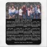 2026 Calendar Black Personalized Photo Name Bold Mouse Pad<br><div class="desc">This 2026 year personalized monthly calendar mousepad / mousemat shows the days of the week for each month in classic, professional-looking white on a black background. This is a simple, bold yearly calendar mousepad to help you conquer the new year, with large-print, easy-to-read numbers. Always know what date it is...</div>
