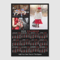 2026 Calendar Black Red Personalized Photo Magnet