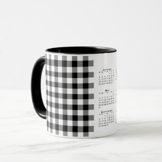 2026 Calendar Black White Gingham Plaid Template Mug