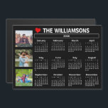 2026 Calendar Black White Photo Collage Magnet<br><div class="desc">Start 2026 with this family and friends oriented three photo collage black and white calendar fridge magnet. With easy-to-read dates in bold white set against a black background, this calendar tells in tale simply and clearly; highlighted three special photos and personalized family name or other text (and a little heart...</div>