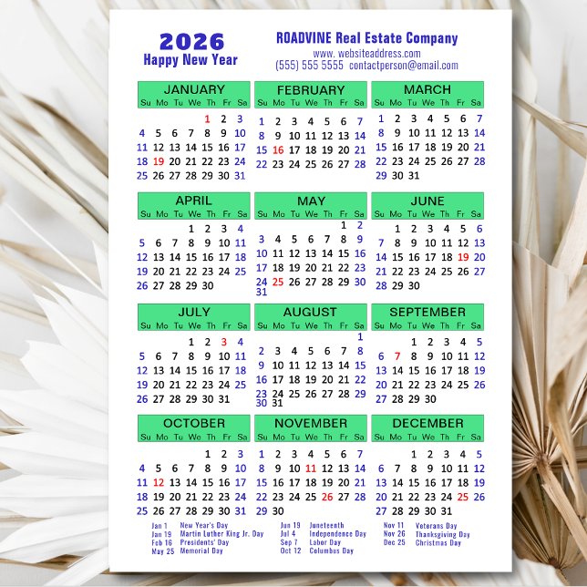 2026 Calendar Blue Green Corporate Magnetic Card  (Creator Uploaded)