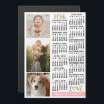 2026 Calendar Blush Pink Gold Custom Family Photos Magnetic Invitation<br><div class="desc">Celebrate 2026 with this elegant photo collage calendar magnet. With easy-to-read dates in bold black, this beautifully simple calendar has the words "2026" and "LOVE" in faux gold glitter with a blush pink bar along the bottom for your personalized family name or other text. Vertically along the left side, add...</div>