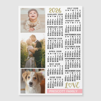 2026 Calendar Blush Pink Gold Custom Photos Magnet