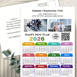 2026 Calendar Business 2 Photo Logo QR Code Color Holiday Postcard