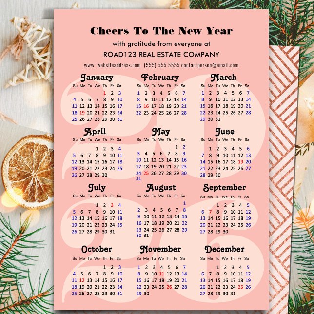 2026 Calendar Business Elegant Pink Minimalist Holiday Card (Creator Uploaded)