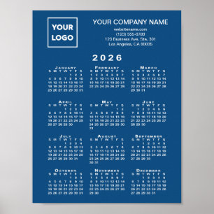 2026 Calendar Business Logo and Text Blue Poster