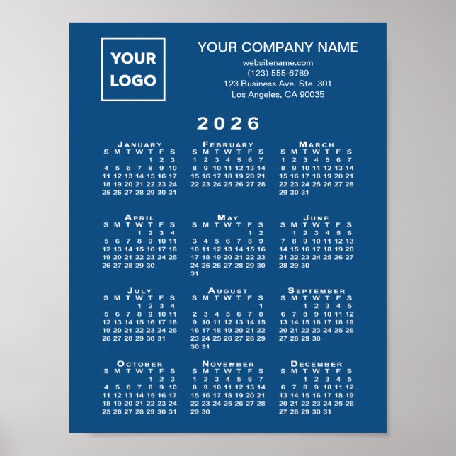 2026 Calendar Business Logo and Text Blue Poster (Front)