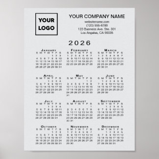 2026 Calendar Business Logo and Text Light Grey Poster