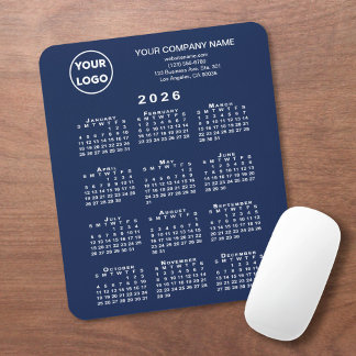 2026 Calendar Business Logo and Text Navy Blue Mouse Pad