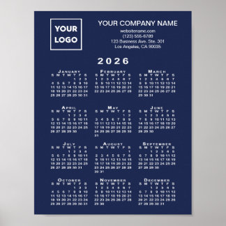 2026 Calendar Business Logo and Text Navy Blue Poster