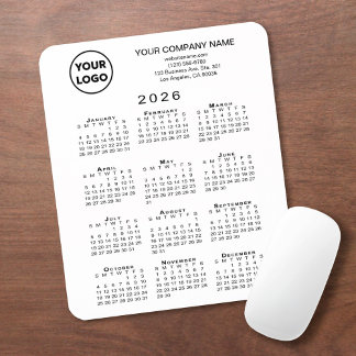 2026 Calendar Business Logo and Text on White Mouse Pad