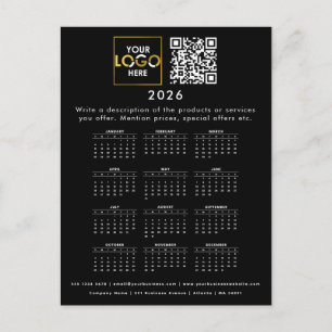 2026 Calendar Business Logo Contact Detail QR Code Postcard