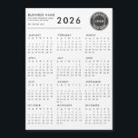 2026 Calendar Business Logo Custom Magnet<br><div class="desc">Easily add your business name,  contact and location details and logo to create a one-of-a-kind calendar for your business. Clients and employees would be thrilled to have it on display while monitoring the days and months of your occasional meetings.</div>