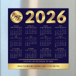 2026 Calendar Business Logo Navy & Gold Corporate<br><div class="desc">Create custom 2026 calendars with your company logo using this modern navy blue and gold effect calendar design. Great to use as a promotional gift for clients and employees. Featuring faux gold effects ovr a dark blue background, your business logo & contact details - these 2026 calendar magnetic cards can...</div>