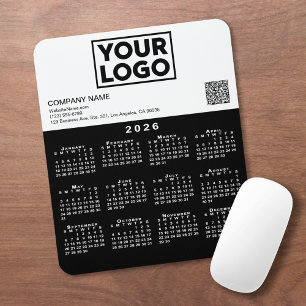 2026 Calendar Business Logo QR Code Black White Mouse Pad