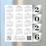 2026 Calendar Business Logo QR Code Chrome Silver<br><div class="desc">Create branded 2026 calendars with your custom company logo and QR code using this modern white and chrome calendar design. Great to use as a marketing tool or end-of-year gift for clients and employees. Featuring faux silver effects, your business logo, contact details and scannable QR code, these 2026 calendar magnetic...</div>
