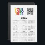 2026 Calendar Business Logo QR Code Magnetic Card<br><div class="desc">A simple and stylish business 2026 calendar magnetic card that can be customized with your own logo and QR Code. Customize this modern corporate calendar magnet and give them out to your office employees and customers wishing them a happy new year 2026.</div>