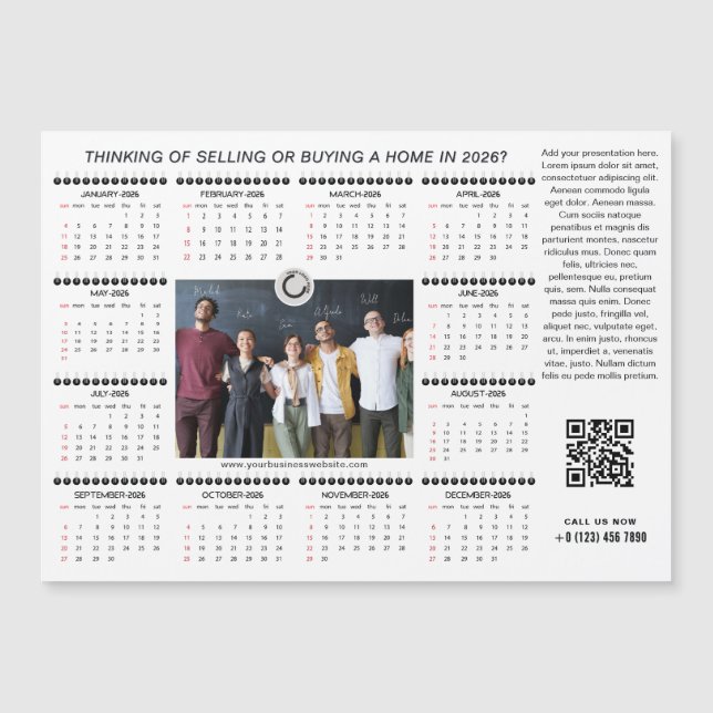 2026 Calendar Business Logo QR Code Team Photo (Front)