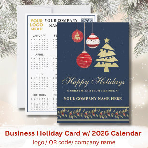 2026 Calendar Business Logo QR Festive  Holiday Card