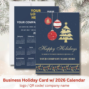 2026 Calendar Business Logo QR Festive Holiday Card